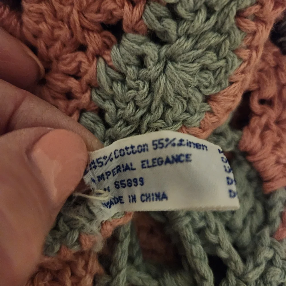 Vintage Imperial Elegance Crochet Afghan Throw Floral Granny Square Green Pink